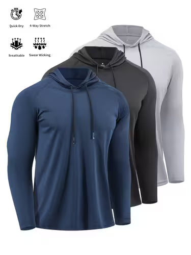 Men’s Performance Hoodie 3-Pack – Quick Dry, Breathable, Stretch Fit